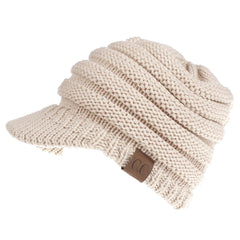 Chunky Cable Knit Ponytail Beanie Soft Winter Hat for Women