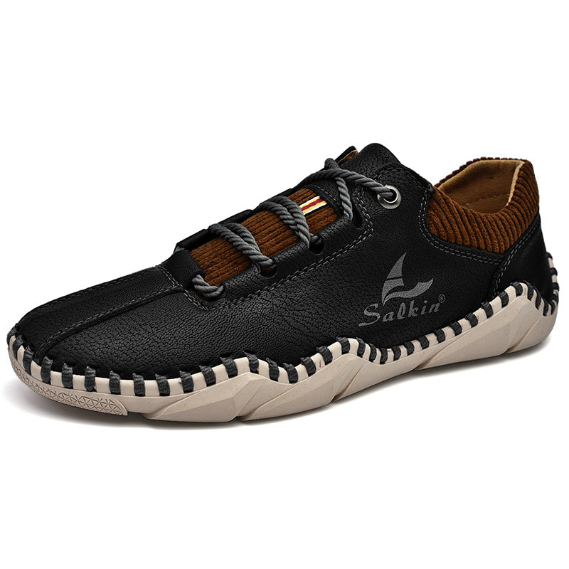 Men's Leather Lace-up Casual Walking Shoes