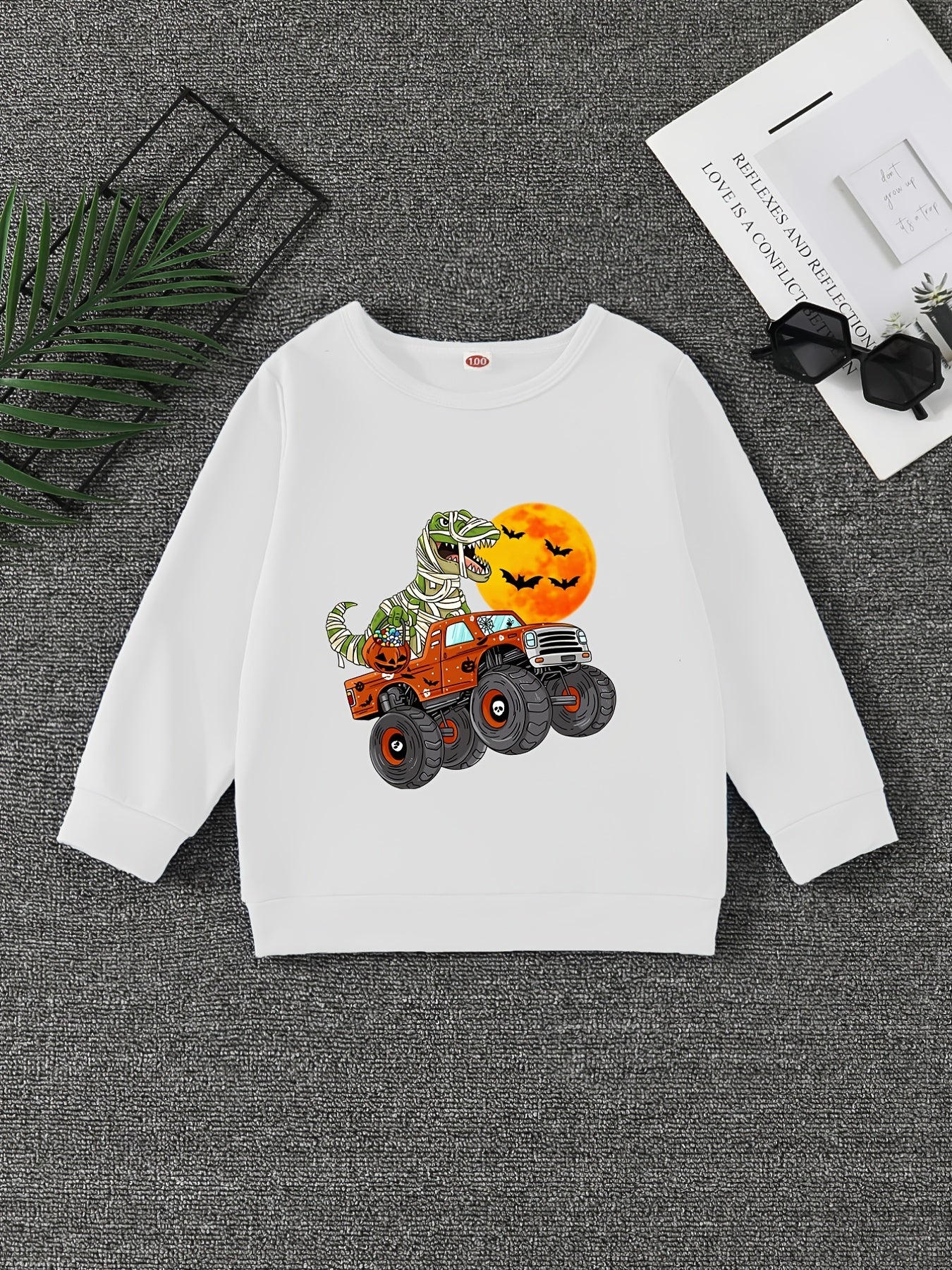 Boys Halloween Dino Driver Sweatshirt with Stretch Fabric