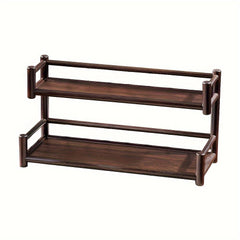 Double Shelf Solid Wood Storage Rack Tea Set Rack Succulent Rack