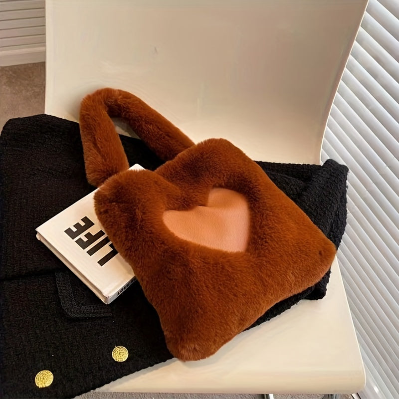 Heart Plush Handbag Casual Fuzzy Shoulder Bag