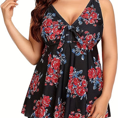Modest Tankini Set - Floral Print Tie Front Cami Top & Boys