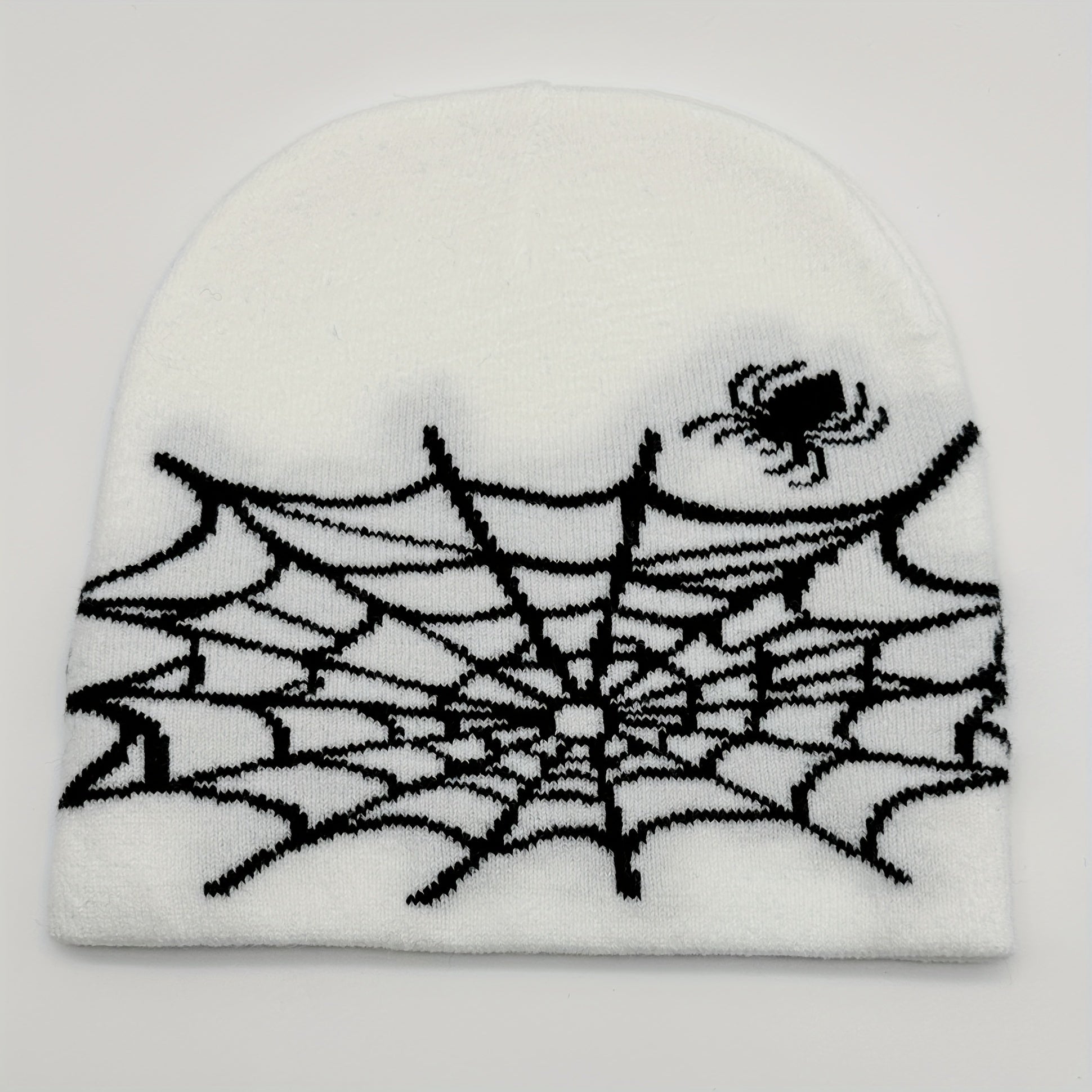 Fashionable Ear Protection Knit Beanie Hat Spider Web Embroidery