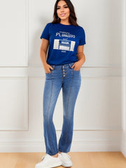 Button Up High Rise Flared Leg Jeans