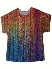 Casual Blouse Women's Plus Allover Print Short Sleeve Round Neck Loose