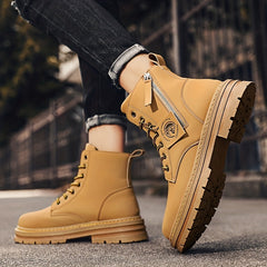 Men's Vintage High Top Lace Up Boots With Zipper