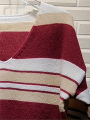 Colorblock Stripe V Neck Jumper