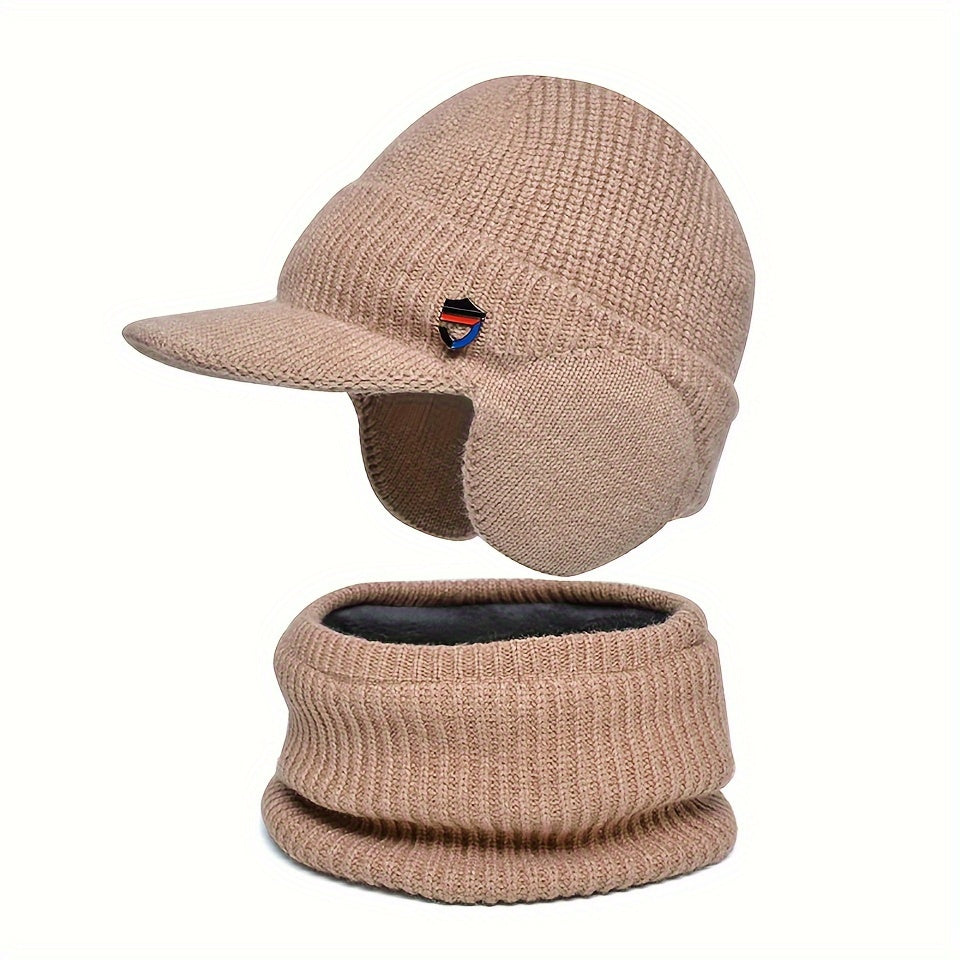Warm Ear Protection Hat & Neck Gaiter Set Fleece Beanie Two piece Set