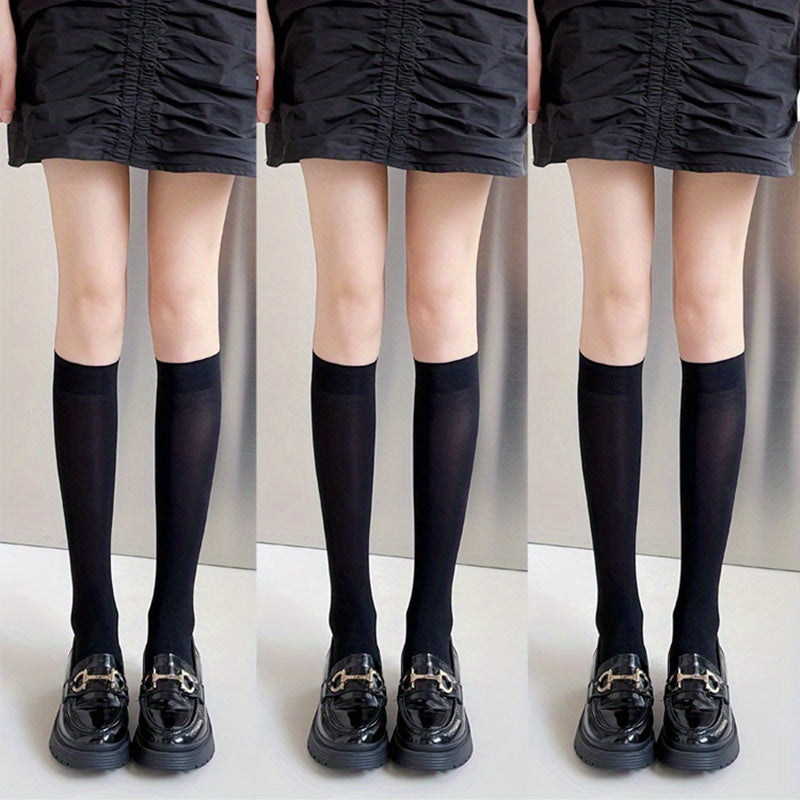 3 Pairs Solid Knee High Socks Soft & Comfy Women's Stockings & Hosiery