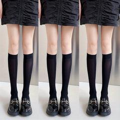 3 Pairs Solid Knee High Socks Soft & Comfy Women's Stockings & Hosiery