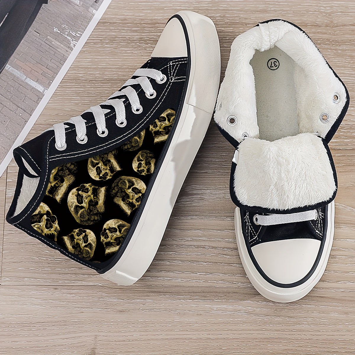 Skull Print Plush Lined Chunky Sneakers