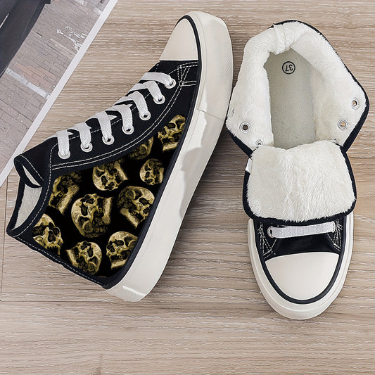 Skull Print Plush Lined Chunky Sneakers
