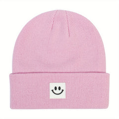 Winter Knit Hat with Smiley Face Pattern & Hood for Kids