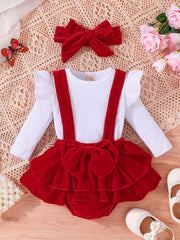 3pcs Baby Girls Tops & Suspender Skirt Onesie & Headband Set
