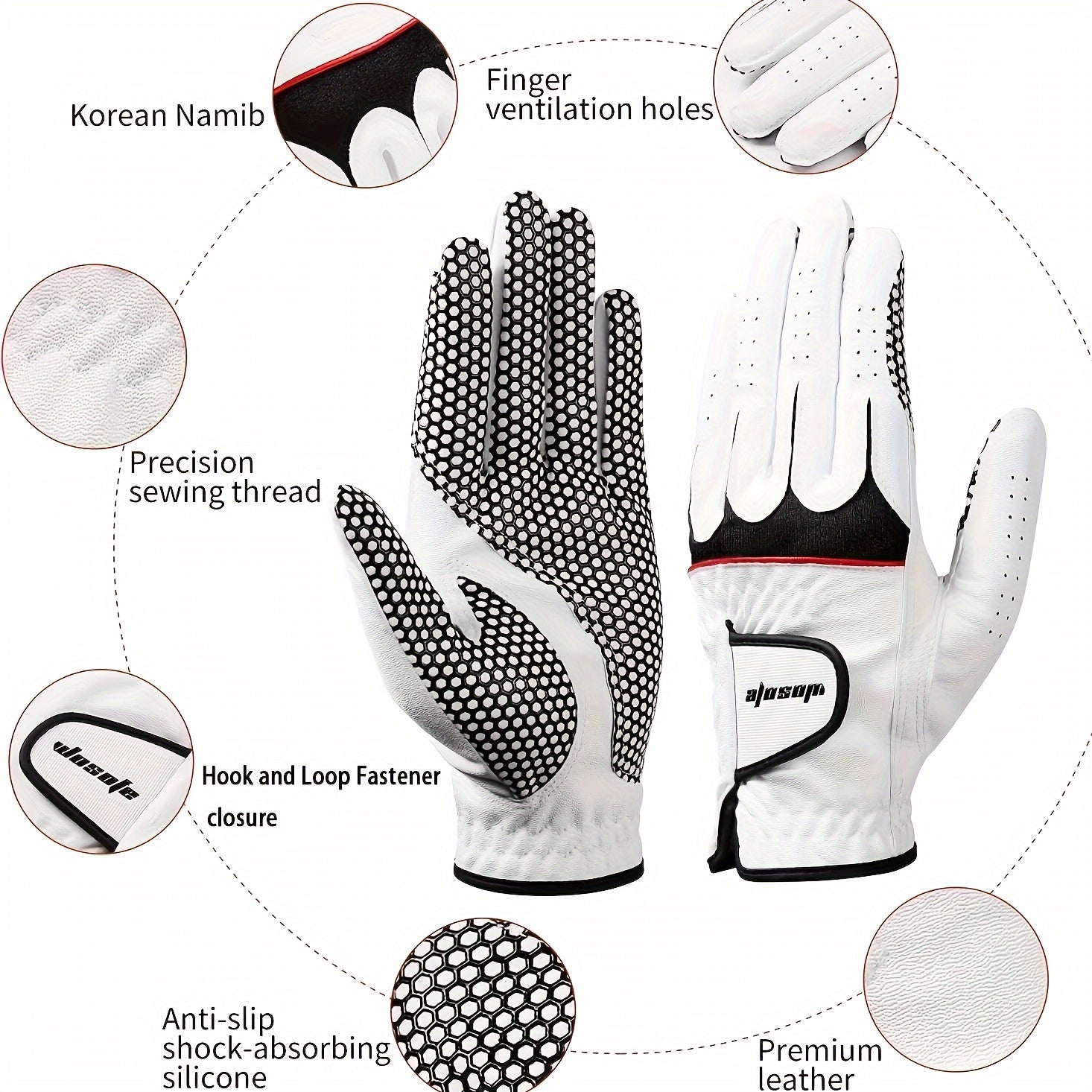 Wosofe Golf Gloves Non-slip PU Leather Left Hand Gloves Durable Breathable