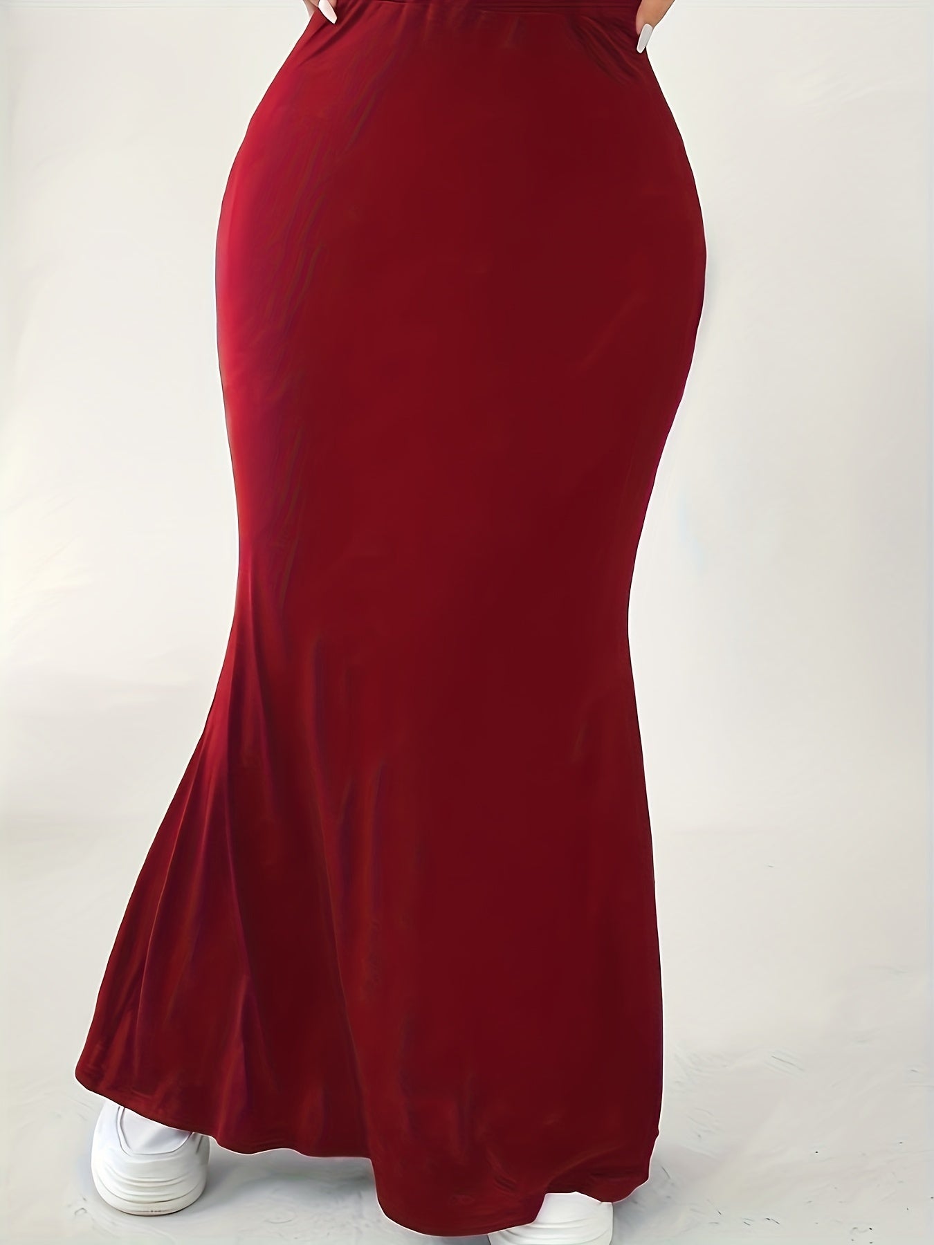 Sexy Mermaid Maxi Skirt Solid Elastic High Rise Stretch
