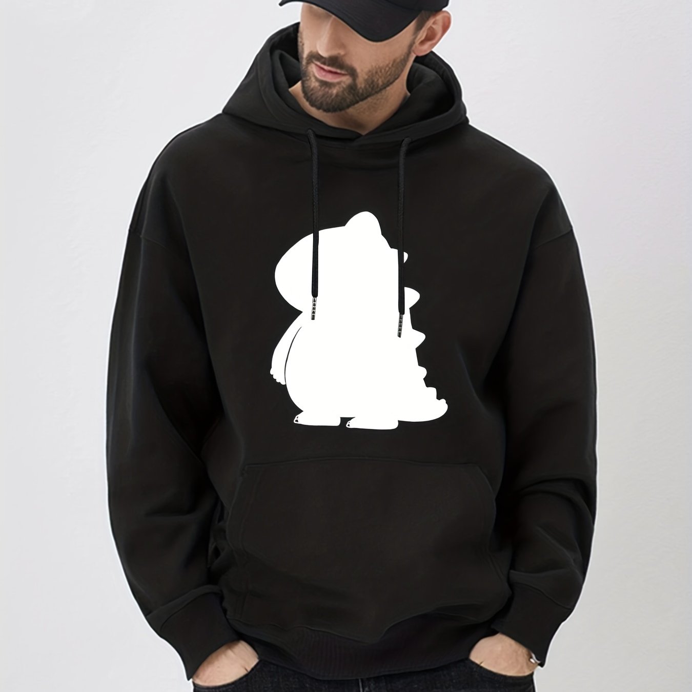 Dino Print Hoodie for Men - Casual Graphic Pullover Sweatshirt