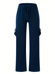 Drawstring Solid Wide Leg Pants Casual Long Length Pant