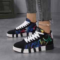 Graffiti Pattern High Top Flat Heighten Skate Shoes