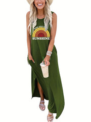 Rainbow Print Sleeveless Dress Casual Tank Dress For Spring & Summer