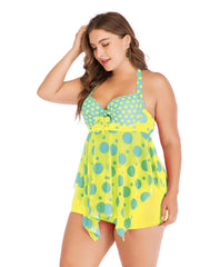 Dot Print Mesh Top & Shorts Swimsuit Set Boho 2pcs Set