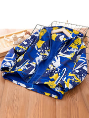 Boys Geometric Print Hooded Jacket