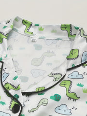 Boys Dino Print Pajamas Set Short Sleeves Tops & Bottoms Cozy Homewear