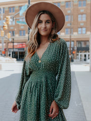 Casual Dress Women's Plus Ditsy Print Lantern Sleeve Dress