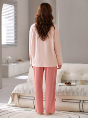Bunny Print Lounge Set Long Sleeve Top & Pants Women's Pajamas