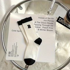 5 Pairs Striped Crew Socks Breathable Mid Tube Stockings