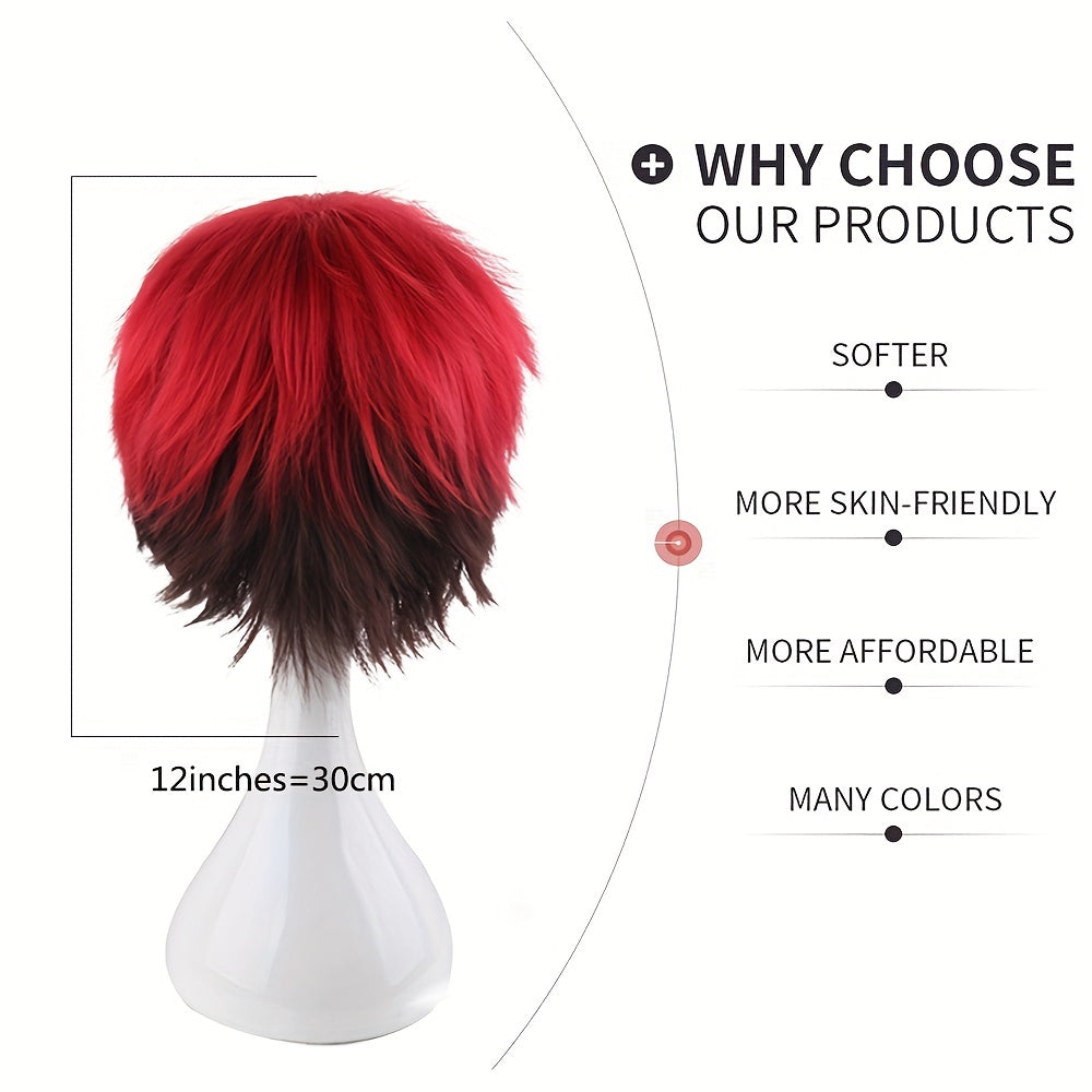 Men's 12 Inch Red Gradient Anime Dress Up Wig Cosplay Synthetic Fiber Wig