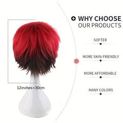 Men's 12 Inch Red Gradient Anime Dress Up Wig Cosplay Synthetic Fiber Wig