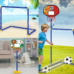 2-in-1 Portable Soccer Goal & Basketball Basket w/ Net - Indoor & Outdoor
