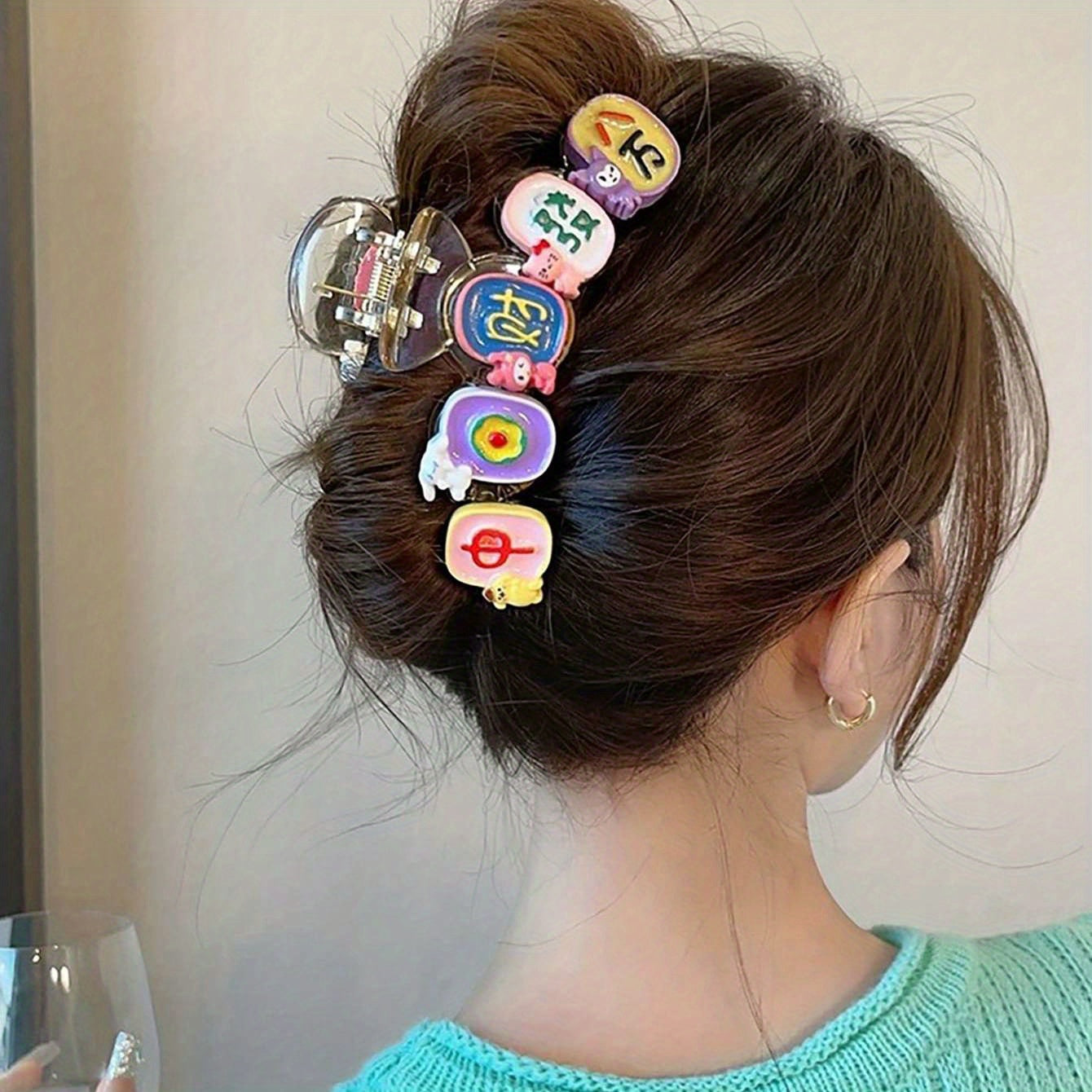 Cartoon Flowers Mahjong Hair Claw Clip Girls Hair Accessories