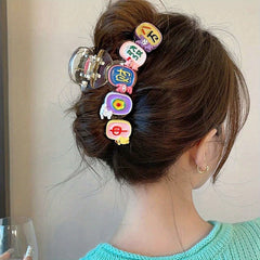 Cartoon Flowers Mahjong Hair Claw Clip Girls Hair Accessories