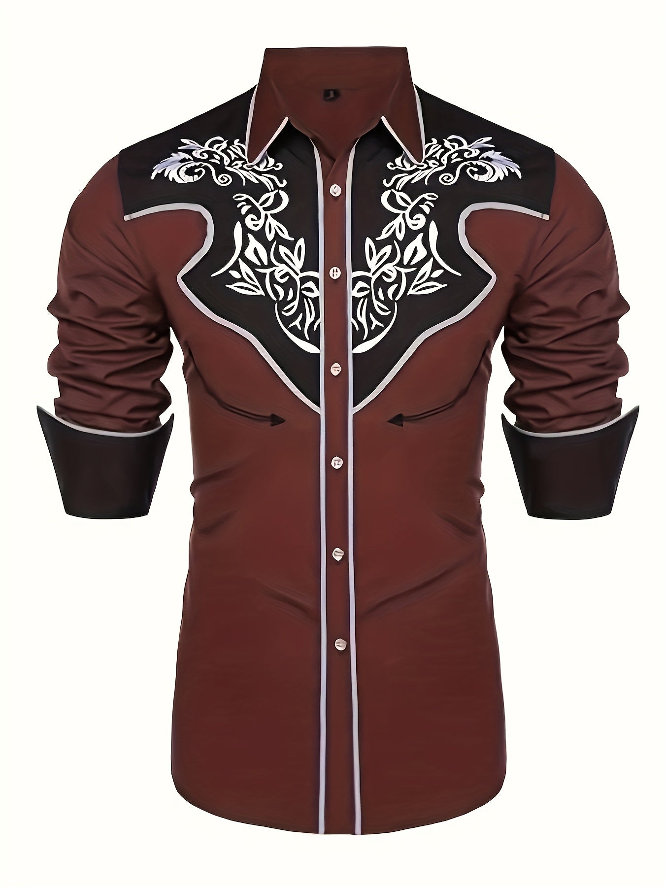 Western Cowboy Men's Long Sleeve Embroidered Shirt Spring Fall Vacation Resort