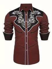 Western Cowboy Men's Long Sleeve Embroidered Shirt Spring Fall Vacation Resort