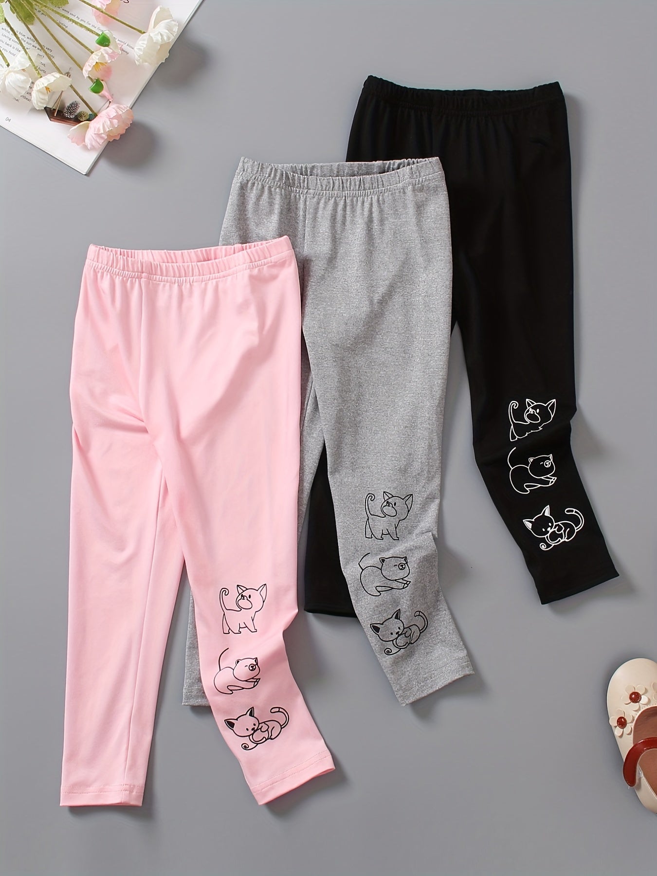 3pcs Toddler Girls Cartoon Leggings Elastic Waist Tights