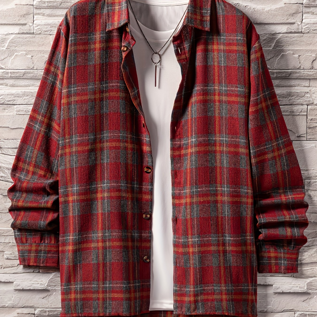 Men's Plaid Long Sleeve Shirt for Spring Autumn