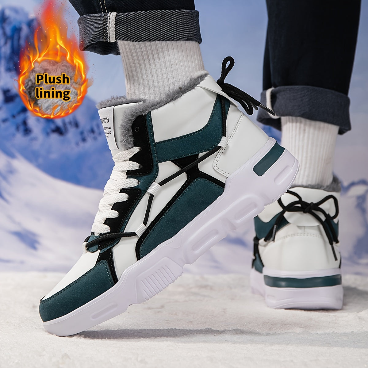Men's Color Block High Top Snow Boots Warm Plush Lining