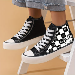 Plaid & Rabbit Pattern Canvas High Top Flat Shoes