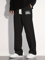 Train Station Letter Print Casual Cotton Loose Fit Drawstring Pants