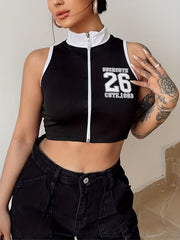 Y2K Sexy Crop Zip Up Tank Top