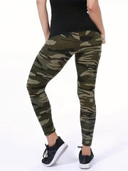 High Rise Camo Leggings Medium Stretch Skinny Fitness