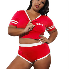 Y2K Colorblock Crop Top & High Waist Skinny Shorts Set