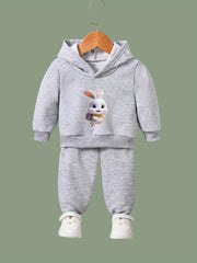 Girls Bunny 3D Print Hooded Sweatshirt Top Sweatpants Set