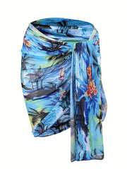 Boho Bikini Bottoms Tropical Print Cover Up Skirt