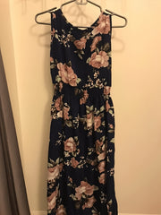 Floral Print Shirred Flared Dress Sleeveless Tank Dress Women's Clothing