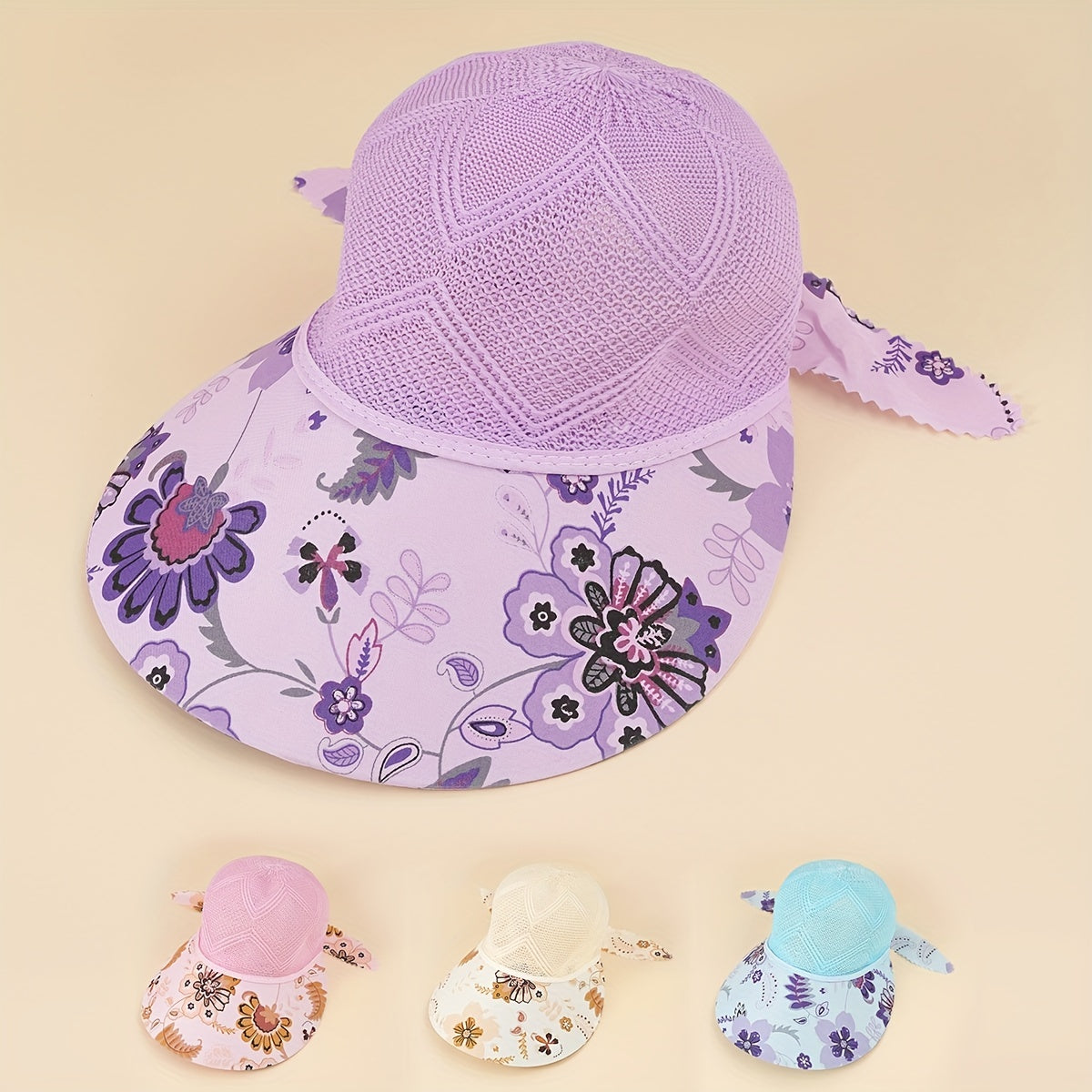 Wide Brim Sun Hat Visors Mesh Flower Print Casual Hat UV Protection
