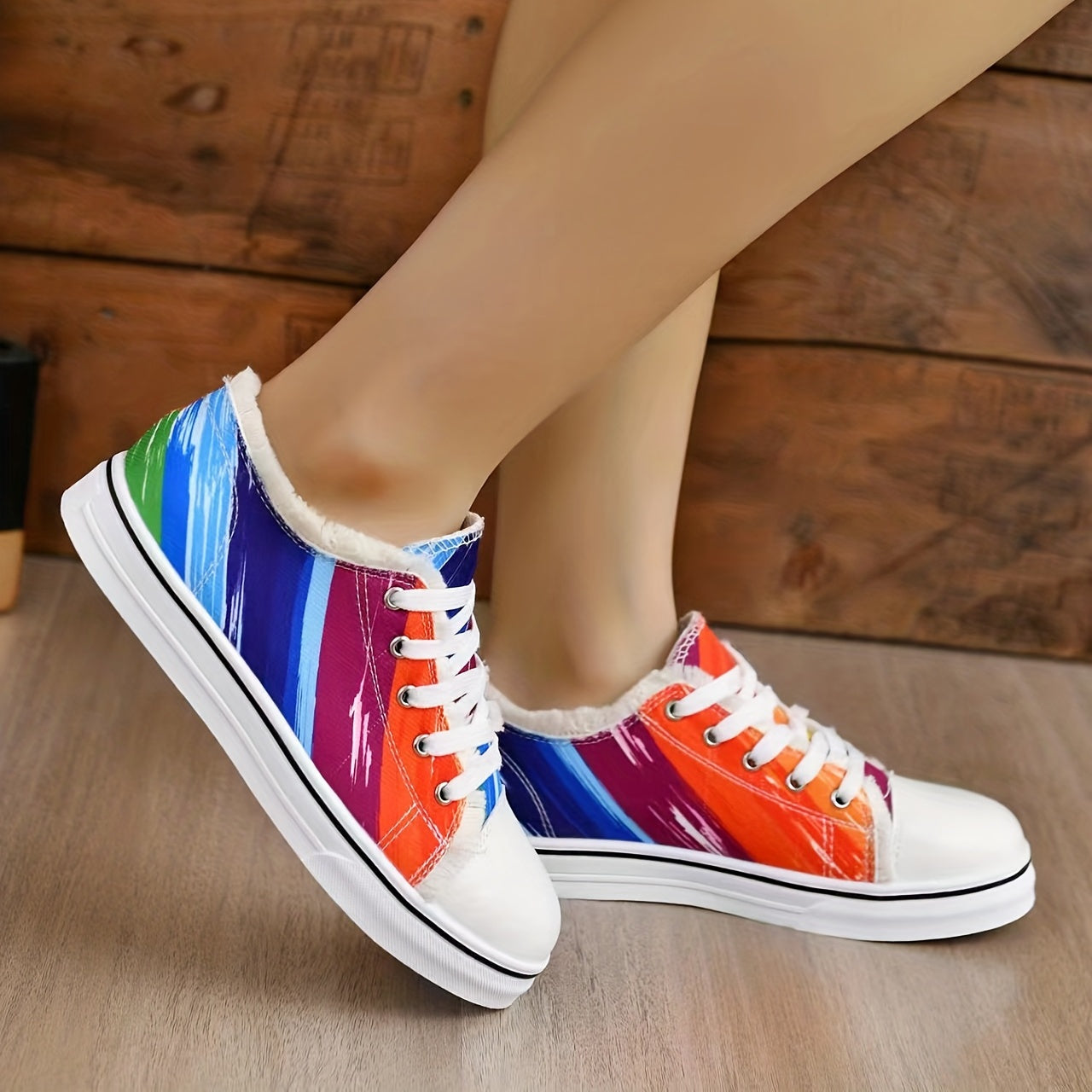 Women's Multicolor Graffiti Canvas Shoes Low Lace Up Round Toe Lightweight Shoes